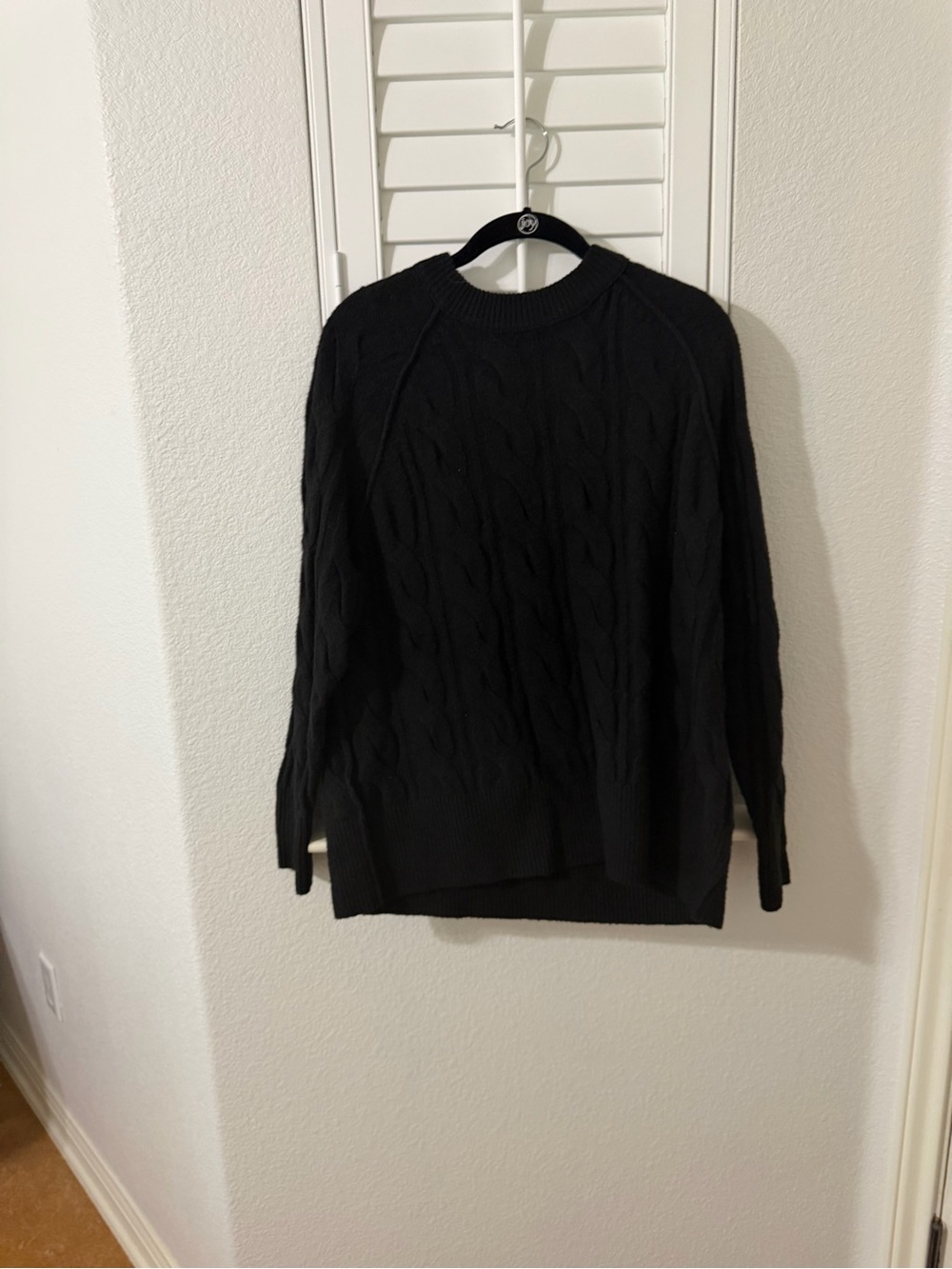 Aerie Cable Knit Crewneck Sweater Black XXS